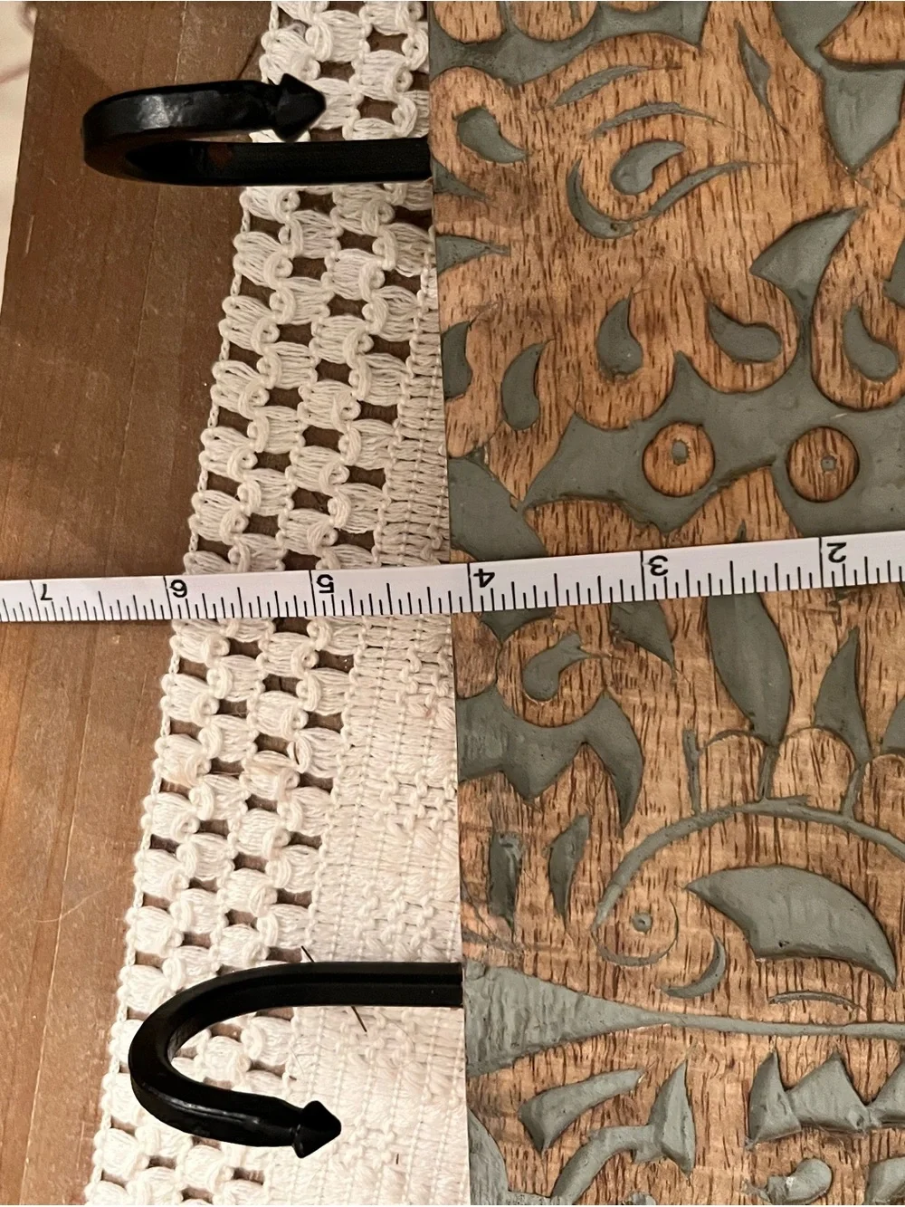 Handcrafted Floral Carved Wooden Wall Hook - Blue and Brown